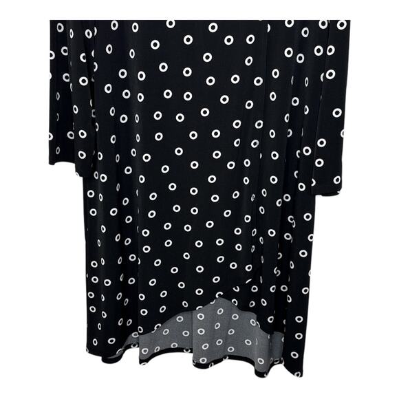 Chico's Shift Dress Black w/ White Circles 3/4 Sleeve Hi-Low Hem Size 3/XL/16 - Picture 3 of 5